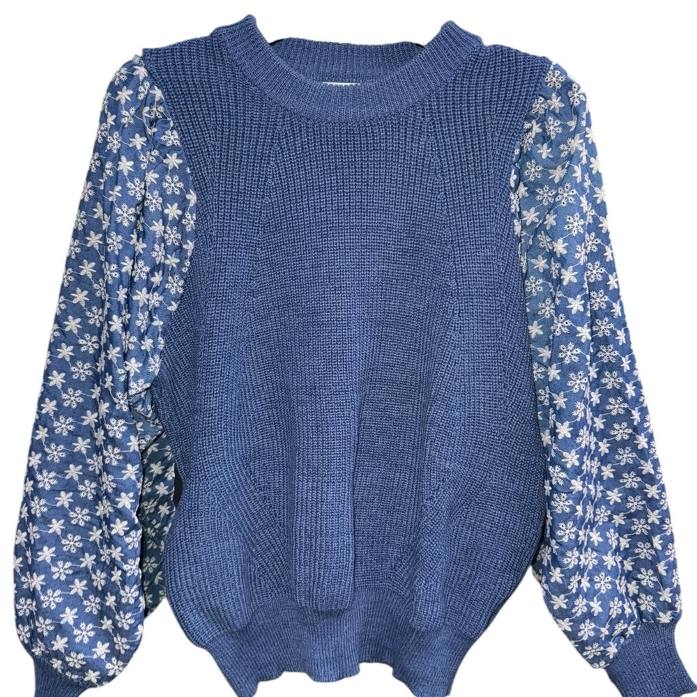FRNCH Cotton Paris Blue Floral Sleeve Long Sleeve Sweater Size Small